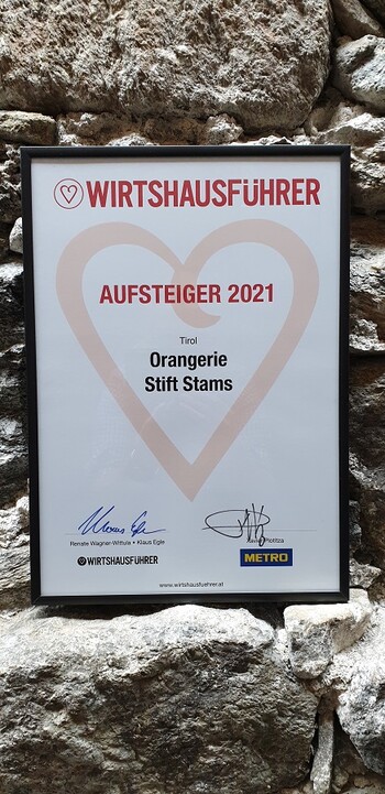 Orangerie wins the award "Aufsteiger 2021 Tyrol"